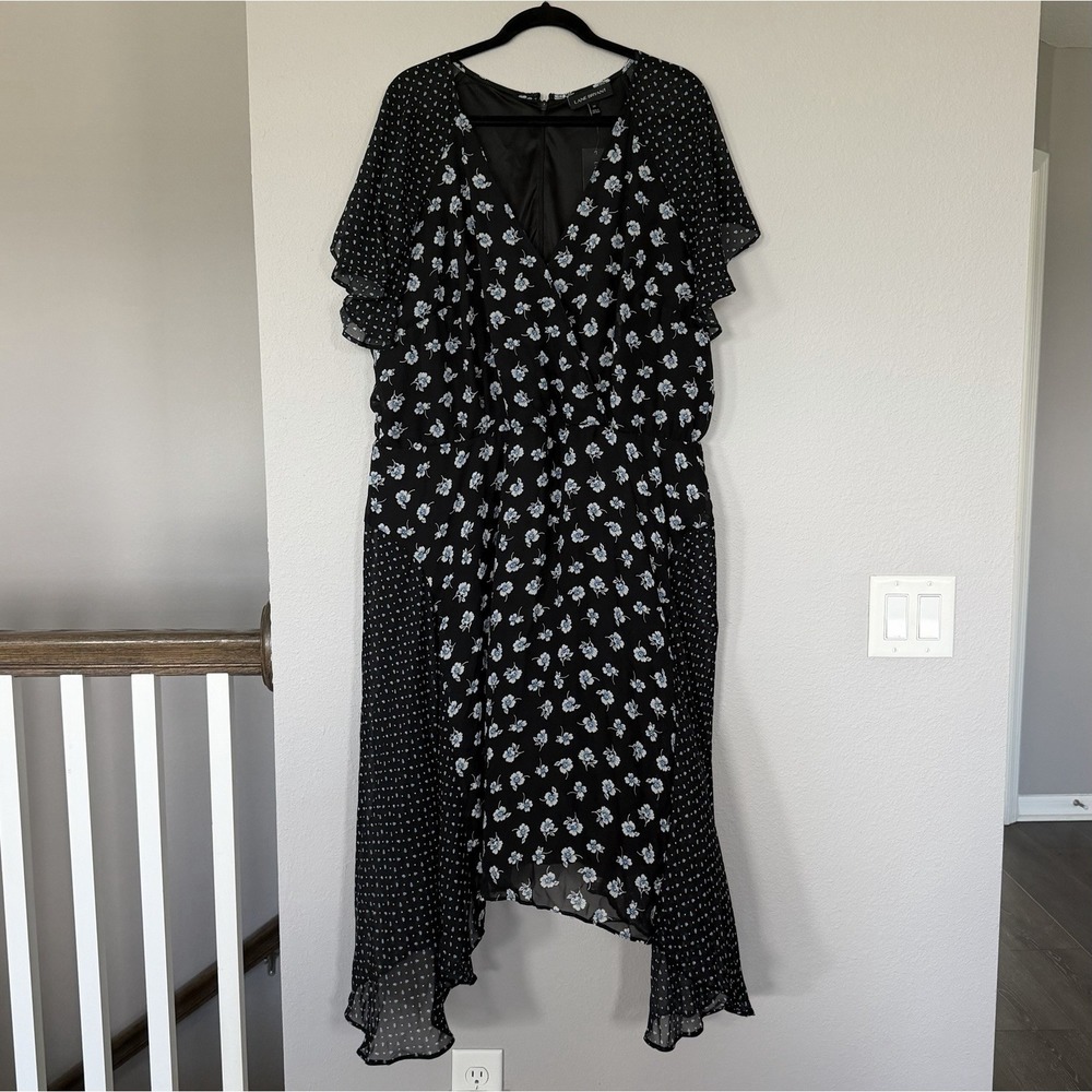 Lane Bryant NWT Floral Whimsigoth Asymmetrical‎ Dress Sz 24 Patchwork Faux Wrap